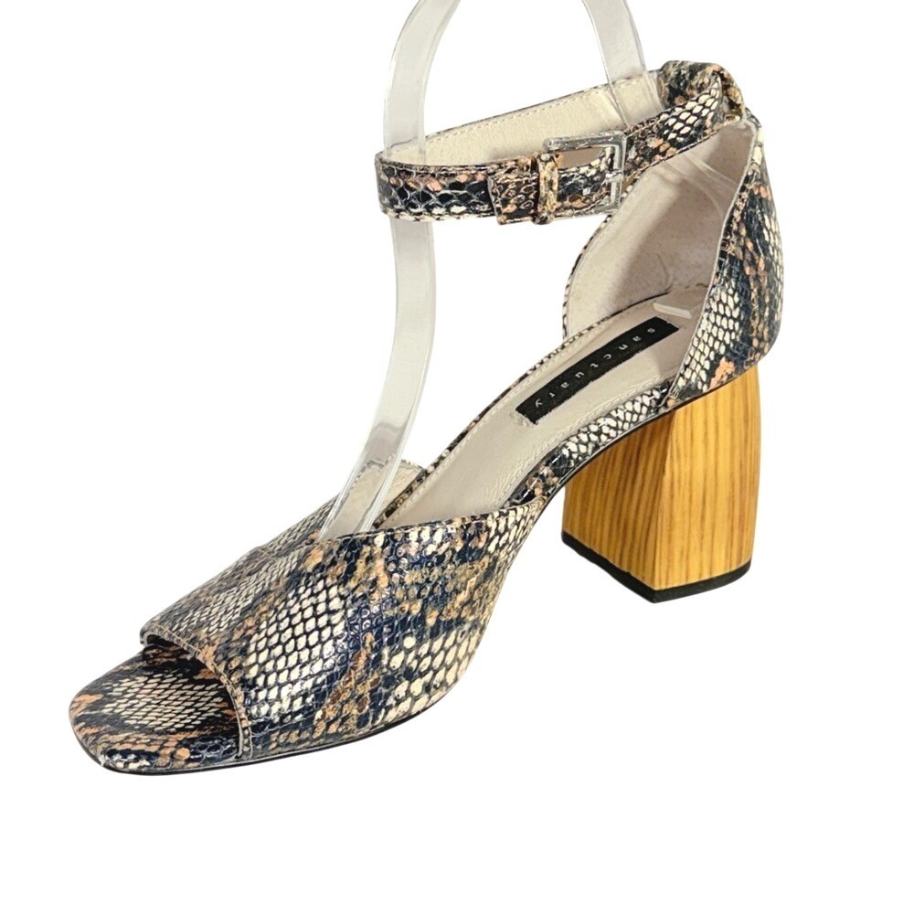 Sanctuary Women's Snake-Print Ankle-Strap Block Heel Sandal - Neutral size 7.5
